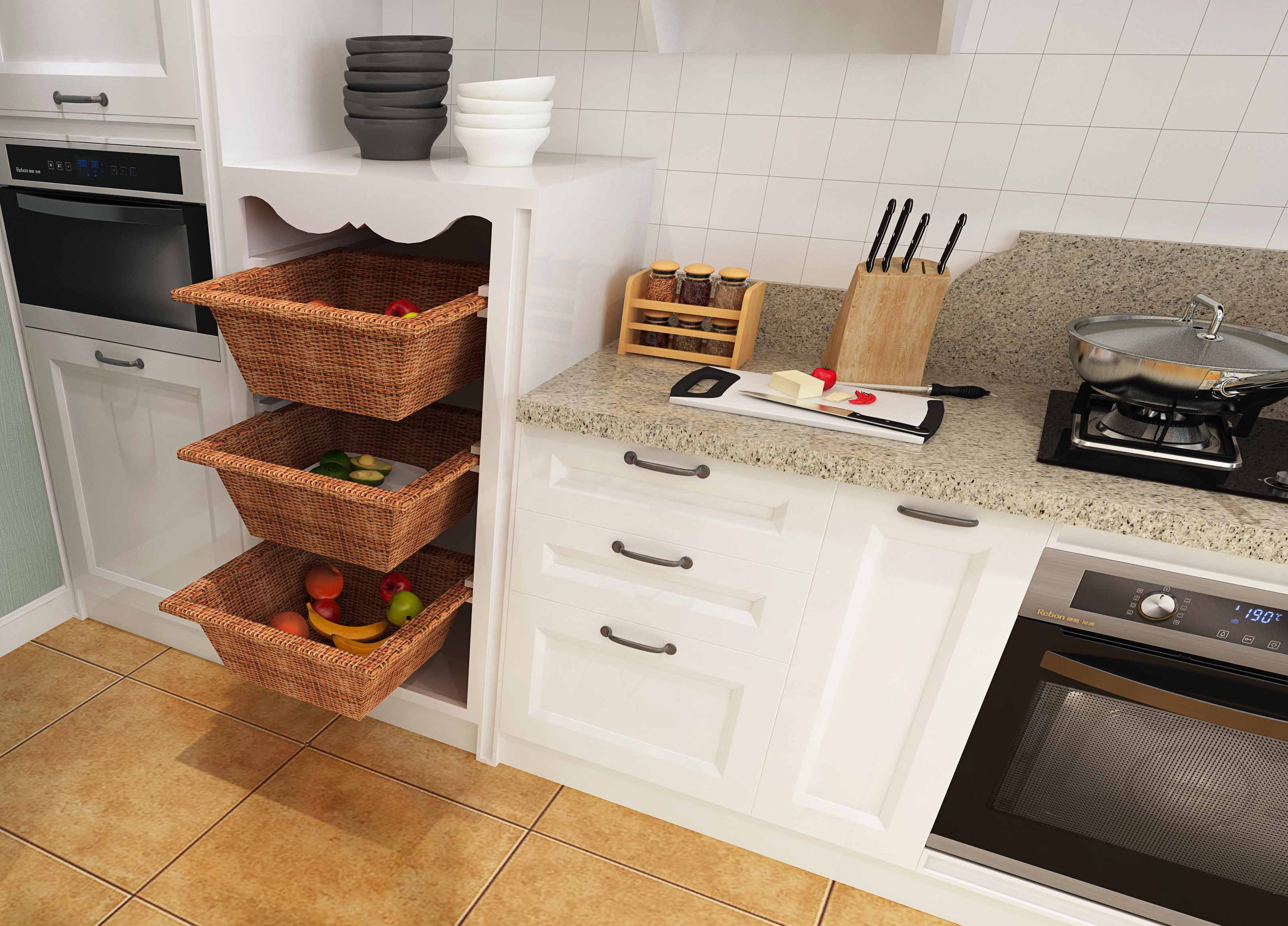 cane basket pastoral functional kitchen cabinets