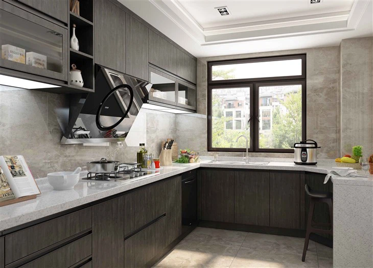 Woodgrain Textured Kitchen Cabinets